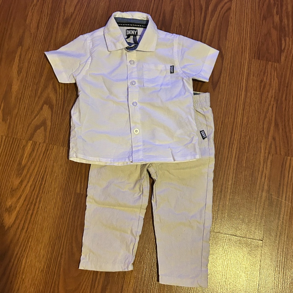 12M DKNY White Shirt and Beige Corduroy Pant Set